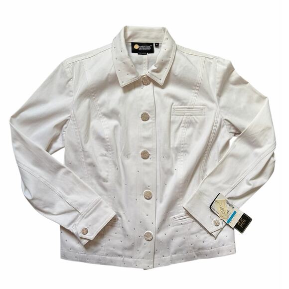 Christine Alexander White Denim Jacket Embellished Swarovski Crystal Rhinestones - Picture 1 of 6